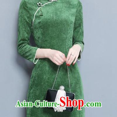 Traditional Chinese National Costume Hanfu Green Qipao Dress, China Tang Suit Cheongsam for Women