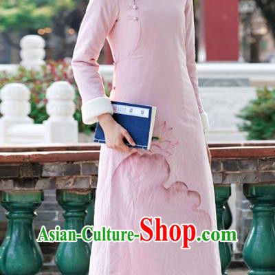Traditional Chinese National Costume Hanfu Pink Qipao Dress, China Tang Suit Cheongsam for Women