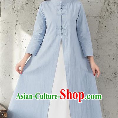 Traditional Chinese National Costume Hanfu Blue Dust Coat, China Tang Suit Outer Garment Coat for Women