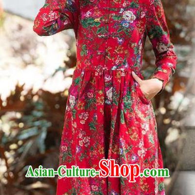 Traditional Chinese National Costume Hanfu Red Qipao, China Tang Suit Cheongsam Dress for Women