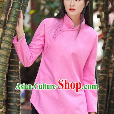 Traditional Chinese National Costume Hanfu Pink Blouse, China Tang Suit Cheongsam Upper Outer Garment Shirt for Women