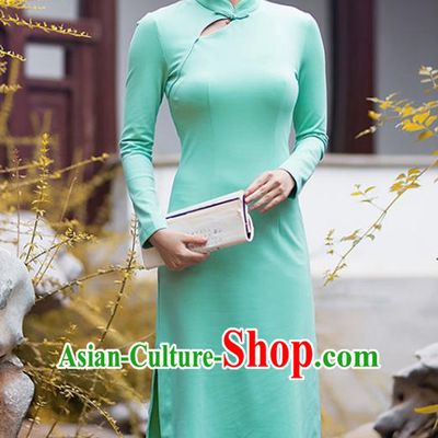 Traditional Chinese National Costume Hanfu Green Qipao Dress, China Tang Suit Cheongsam for Women