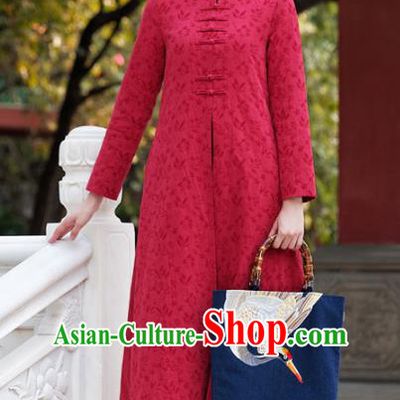 Traditional Chinese National Costume Hanfu Red Plated Buttons Dust Coat, China Tang Suit Coat for Women