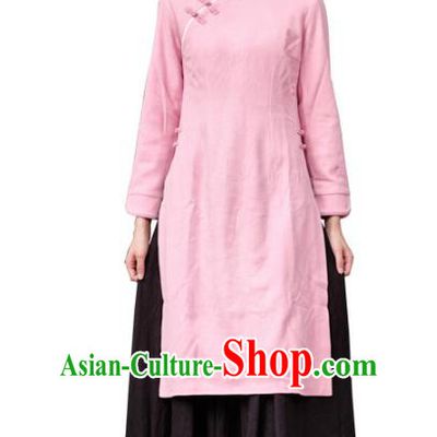 Traditional Chinese National Costume Hanfu Pink Qipao, China Tang Suit Cheongsam Dress for Women