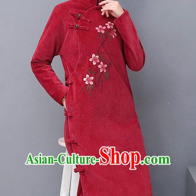 Traditional Chinese National Costume Hanfu Wine Red Qipao, China Tang Suit Cheongsam Dress for Women