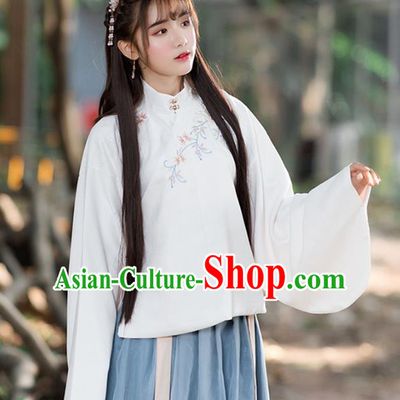 Traditional Chinese National Costume Slant Opening Hanfu Embroidery Blouse, China Tang Suit Cheongsam Upper Outer Garment Shirt for Women