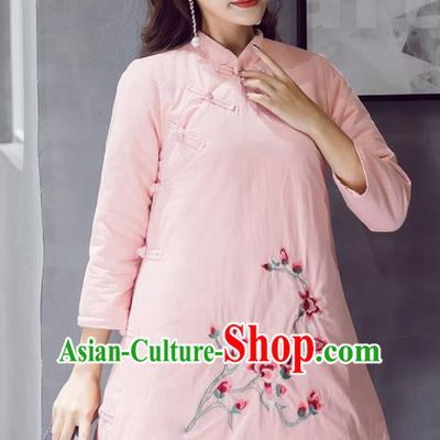 Traditional Chinese National Costume Hanfu Embroidered Magnolia Qipao Dress, China Tang Suit Cheongsam for Women