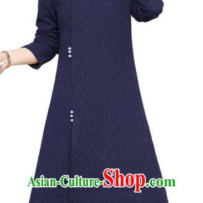 Traditional Chinese National Costume Hanfu Blue Qipao Dress, China Tang Suit Cheongsam for Women
