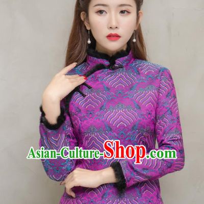 Traditional Chinese National Costume Hanfu Purple Blouse, China Tang Suit Cheongsam Upper Outer Garment Shirt for Women