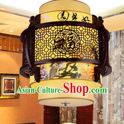 Traditional Chinese Handmade Sheepskin Lantern Classical Wood Carving Palace Lantern China Ceiling Palace Lamp