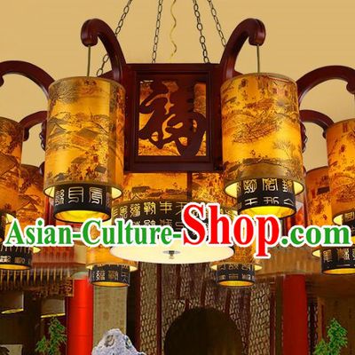 Traditional Chinese Handmade Sheepskin Lantern Classical Wood Carving Palace Lantern China Ceiling Palace Lamp