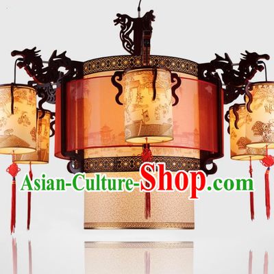 Traditional Chinese Handmade Dragons Head Lantern Classical Wood Carving Palace Lantern China Ceiling Palace Lamp