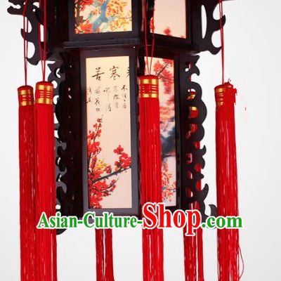 Traditional Chinese Handmade Printing Wintersweet Lantern Classical Wood Carving Palace Lantern China Ceiling Palace Lamp