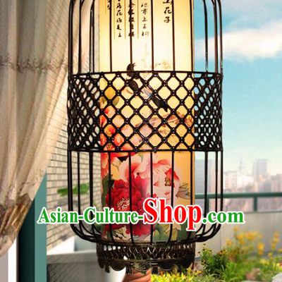 Traditional Chinese Handmade Printing Peony Lantern Classical Palace Lantern China Ceiling Palace Lamp