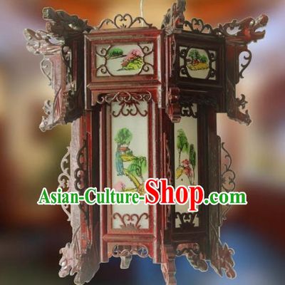Traditional Chinese Handmade Printing Grass Lantern Classical Palace Lantern China Wood Carving Ceiling Palace Lamp