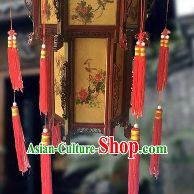 Traditional Chinese Handmade Woodcarving Printing Peony Sheepskin Ceiling Lantern Classical Palace Lantern China Palace Lamp