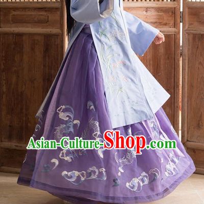 Traditional Chinese Ancient Ming Dynasty Princess Costume Embroidered Purple Skirt for Women