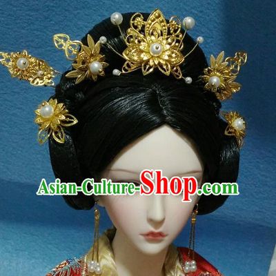 Traditional Handmade Chinese Tang Dynasty Empress Hair Accessories Hairpins and Wig for Women
