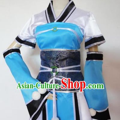 Traditional Chinese Ancient Cosplay Swordsman Clothing Han Dynasty Young Lady Blue Costume for Women