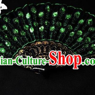 Traditional Handmade Chinese Palace Fans Embroidered Green Fans for Women