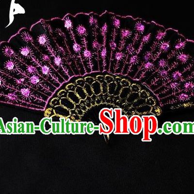 Traditional Handmade Chinese Palace Fans Embroidered Purple Fans for Women