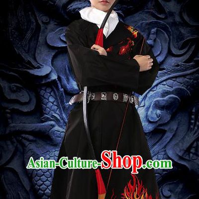 Traditional Chinese Tang Dynasty Swordsman Black Costume Ancient Imperial Bodyguard Embroidered Clothing for Women
