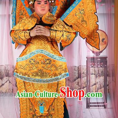 Chinese Beijing Opera General Yellow Embroidered Costume, China Peking Opera Military Officer Embroidery Gwanbok Clothing