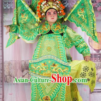 Chinese Beijing Opera Takefu Costume Green Embroidered Robe, China Peking Opera General Embroidery Gwanbok Clothing
