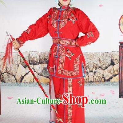 Chinese Beijing Opera Warrior Embroidered Red Costume, China Peking Opera Blues Actress Embroidery Clothing