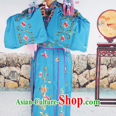 Chinese Beijing Opera Nobility Lady Embroidered Blue Costume, China Peking Opera Actress Embroidery Clothing