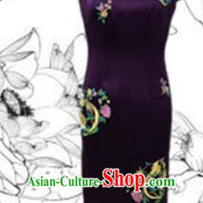 Traditional Chinese National Costume Mandarin Qipao, Tang Suit Chirpaur Embroidered Purple Silk Cheongsam Clothing for Women