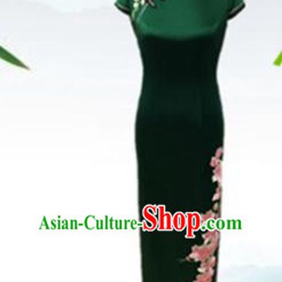 Traditional Chinese National Costume Wedding Mandarin Qipao, Tang Suit Atrovirens Chirpaur Silk Cheongsam Clothing for Women
