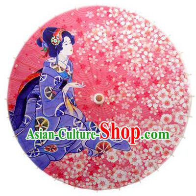 Asian China Dance Umbrella Handmade Classical Printing Flowers Pink Oil-paper Umbrellas Stage Performance Umbrella