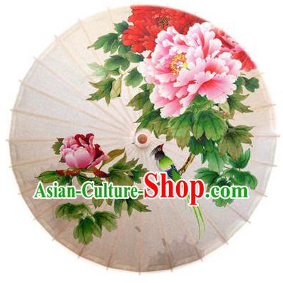 Asian China Dance Handmade Umbrella Stage Performance Umbrella Printing Peony White Oil-paper Umbrellas