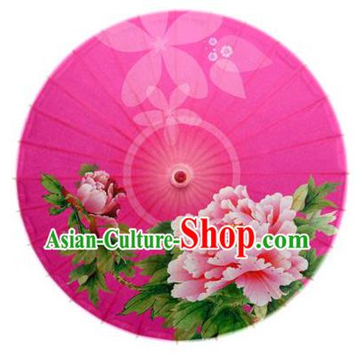 Asian China Dance Handmade Umbrella Stage Performance Umbrella Printing Peony Pink Oil-paper Umbrellas