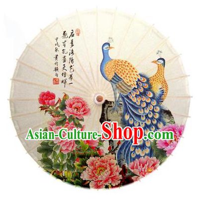 Asian China Dance Handmade Umbrella Stage Performance Umbrella Printing Peony Peacock Oil-paper Umbrellas