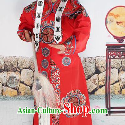 Chinese Beijing Opera Takefu Costume Red Embroidered Robe, China Peking Opera Imperial Bodyguard Embroidery Clothing