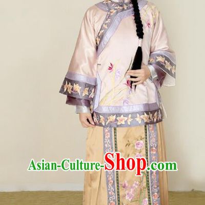 Traditional Chinese Ancient Qing Dynasty Embroidered Xiuhe Suit Young Mistress Costume