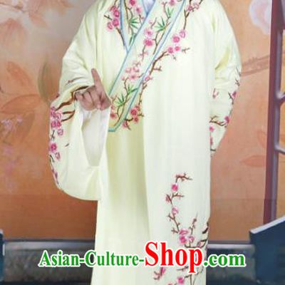 Chinese Beijing Opera Niche Costume Yellow Embroidered Robe, China Peking Opera Scholar Embroidery Clothing
