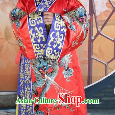 Chinese Beijing Opera Prime Minister Costume Red Embroidered Robe, China Peking Opera Officer Embroidery Clothing