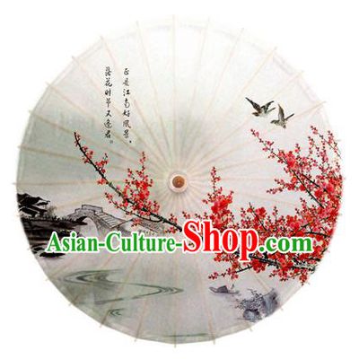 Asian China Dance Handmade Umbrella Printing Red Plum Blossom Oil-paper Umbrella Stage Performance Props Umbrellas