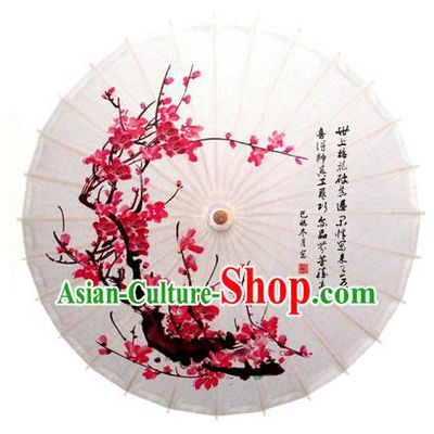China Traditional Dance Handmade Umbrella Ink Painting Red Plum Blossom Oil-paper Umbrella Stage Performance Props Umbrellas