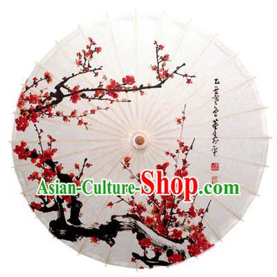 China Traditional Dance Handmade Umbrella Ink Painting Red Plum Blossom Oil-paper Umbrella Stage Performance Props Umbrellas
