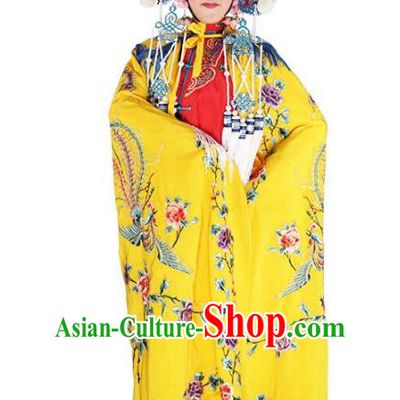 Chinese Beijing Opera Female Soldier Costume Embroidered Yellow Cloak, China Peking Opera Blues Embroidery Mantle Clothing