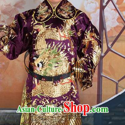 Chinese Beijing Opera Prime Minister Costume Purple Embroidered Robe, China Peking Opera Officer Embroidery Clothing