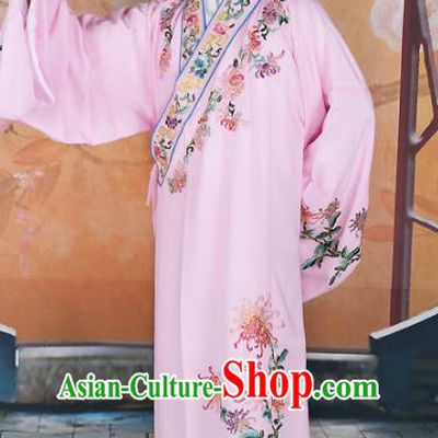 Chinese Beijing Opera Niche Costume Pink Embroidered Robe, China Peking Opera Scholar Embroidery Chrysanthemum Clothing