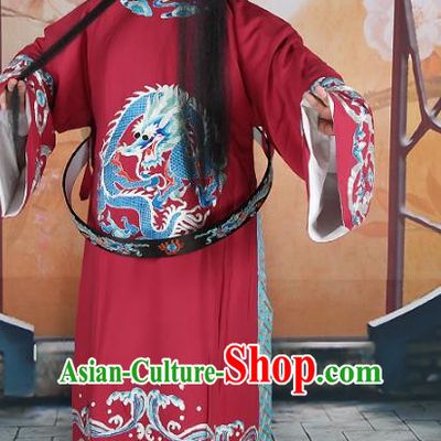 Chinese Beijing Opera Prime Minister Costume Purplish Red Embroidered Robe, China Peking Opera Chancellor Embroidery Clothing