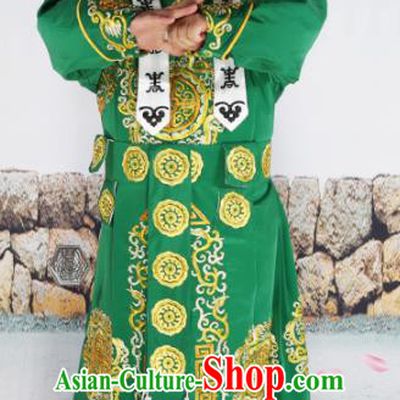 Chinese Beijing Opera Takefu Costume Green Embroidered Robe, China Peking Opera Imperial Bodyguard Embroidery Clothing