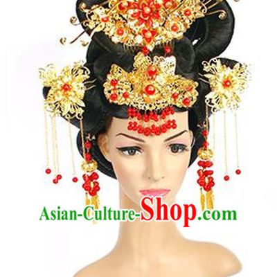 Traditional Chinese Ancient Palace Princess Hair Accessories Phoenix Coronet Hairpins and Wig for Women