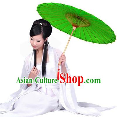China Traditional Dance Handmade Umbrella Green Oil-paper Umbrella Stage Performance Props Umbrellas